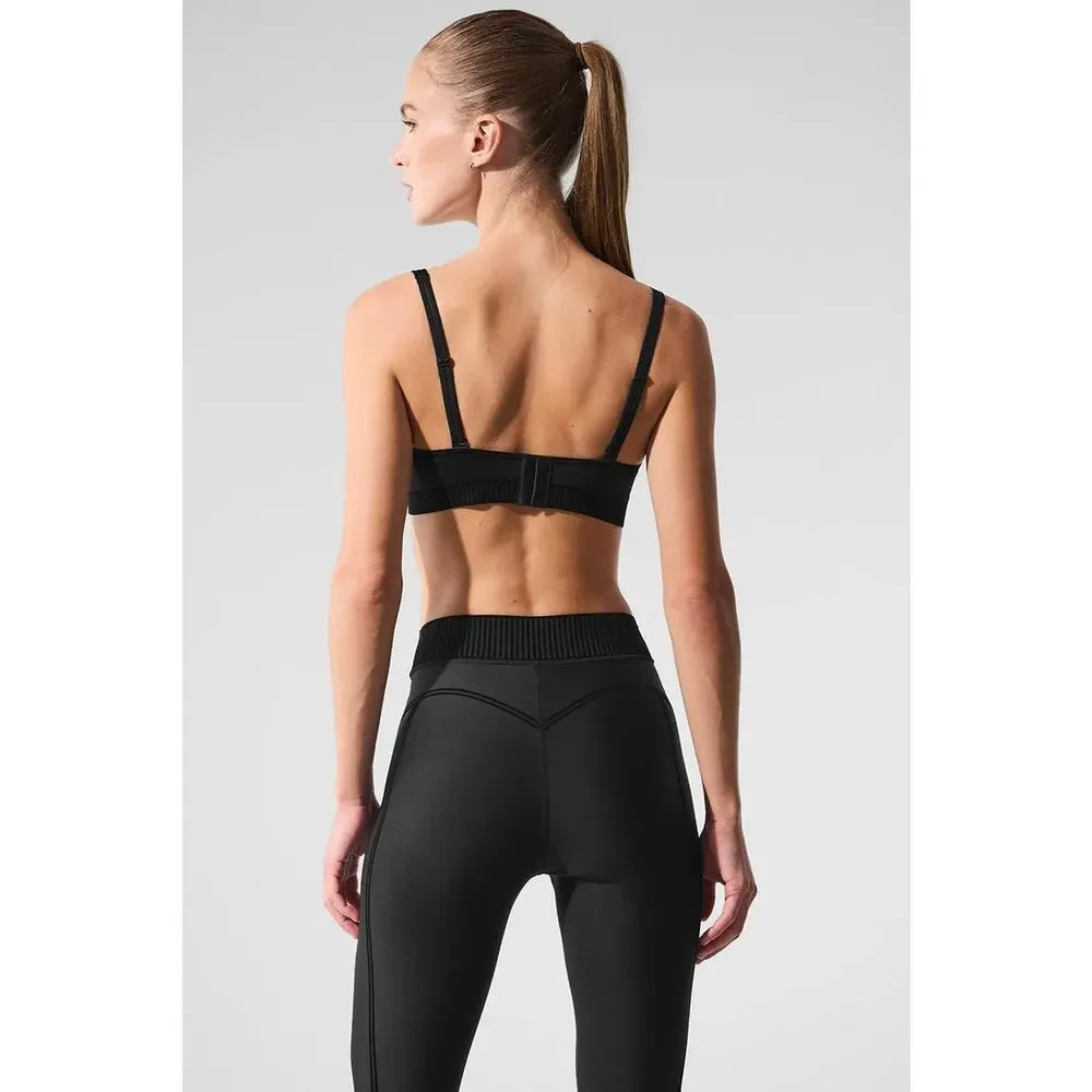 Alo Yoga Airlift Line Up Bra Black Medium Support Athletic Yoga Sports Bra‎
